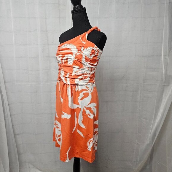 NWT Tracy Negoshian Orange White Tropical Ruched One Shoulder Mini Dress S - Picture 8 of 12